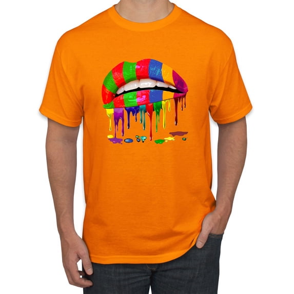 Wild Bobby, Colorful Painted Lip, Streetwear, Men Graphic Tee, Orange, Small