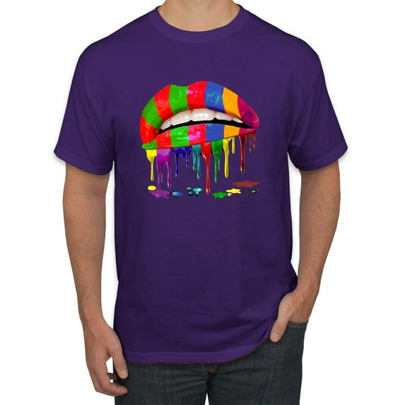 Wild Bobby, Colorful Painted Lip, Streetwear, Men Graphic Tee, Purple, X-Large