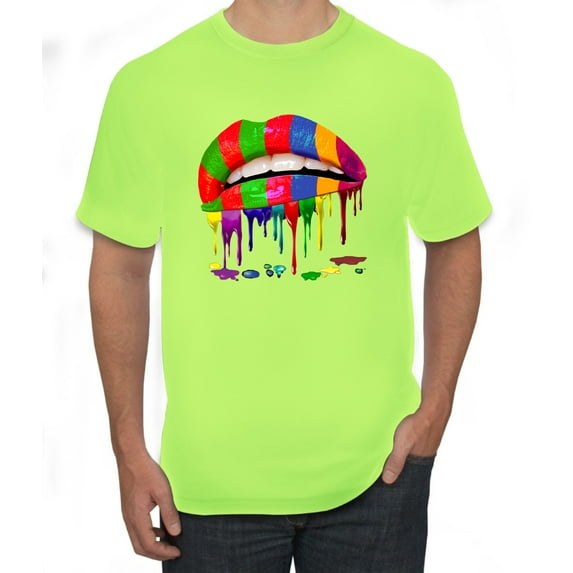 Wild Bobby, Colorful Painted Lip, Streetwear, Men Graphic Tee, Safety Green, Small