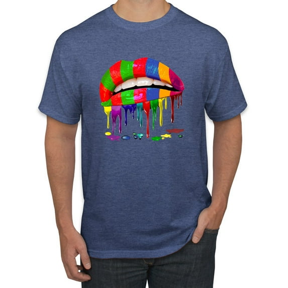 Wild Bobby, Colorful Painted Lip, Streetwear, Men Graphic Tee, Vintage Heather Blue, X-Large