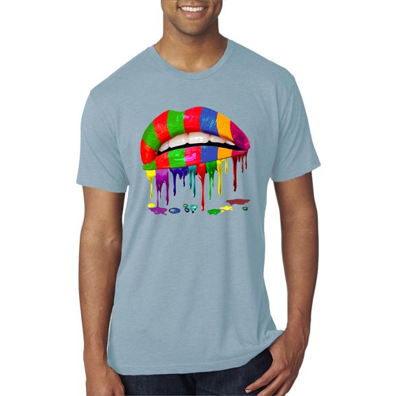 Wild Bobby, Colorful Painted Lip, Streetwear, Men Premium Tri Blend Tee, Denim, Medium