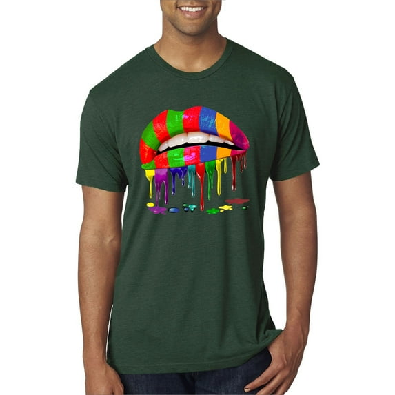 Wild Bobby, Colorful Painted Lip, Streetwear, Men Premium Tri Blend Tee, Forest Green, Small