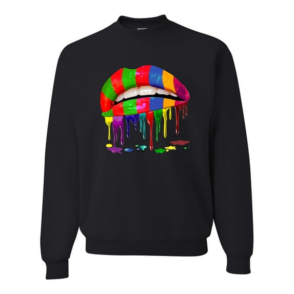Wild Bobby, Colorful Painted Lip, Streetwear, Unisex Crewneck Graphic Sweatshirt, Black, XX-Large