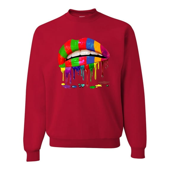Wild Bobby, Colorful Painted Lip, Streetwear, Unisex Crewneck Graphic Sweatshirt, Red, XX-Large