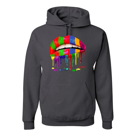 Wild Bobby, Colorful Painted Lip, Streetwear, Unisex Graphic Hoodie Sweatshirt, Charcoal, Medium