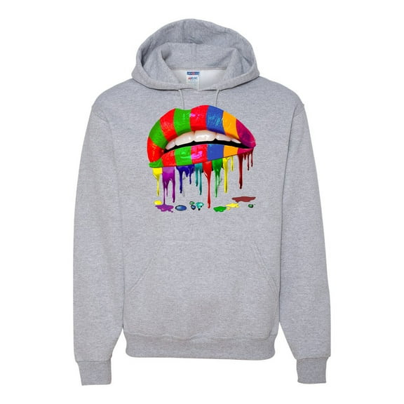 Wild Bobby, Colorful Painted Lip, Streetwear, Unisex Graphic Hoodie Sweatshirt, Heather Grey, Large