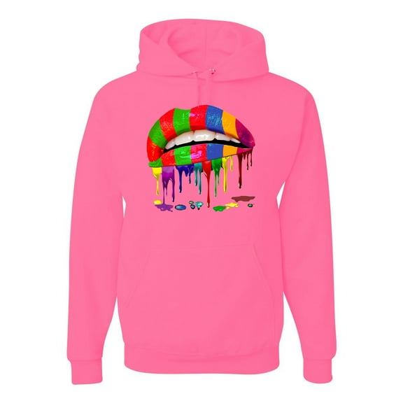 Wild Bobby, Colorful Painted Lip, Streetwear, Unisex Graphic Hoodie Sweatshirt, Neon Pink, X-Large