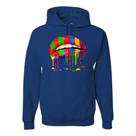 Wild Bobby, Colorful Painted Lip, Streetwear, Unisex Graphic Hoodie Sweatshirt, Royal, XX-Large