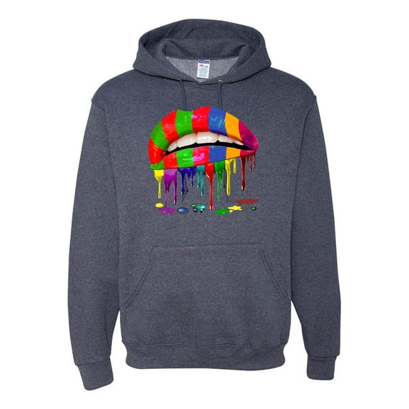Wild Bobby, Colorful Painted Lip, Streetwear, Unisex Graphic Hoodie Sweatshirt, Vintage Heather Navy, 3X-Large
