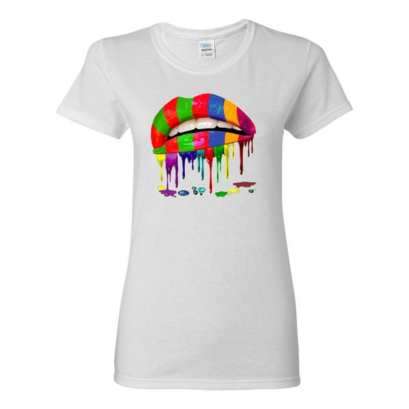 Wild Bobby, Colorful Painted Lip, Streetwear, Women Graphic Tee, White, X-Large