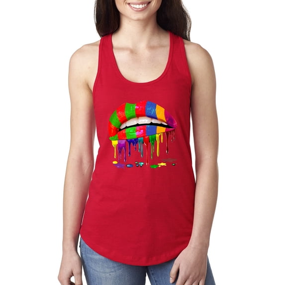 Wild Bobby, Colorful Painted Lip, Streetwear, Women Racerback Tank Top, Red, Small
