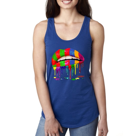 Wild Bobby, Colorful Painted Lip, Streetwear, Women Racerback Tank Top, Royal, Medium
