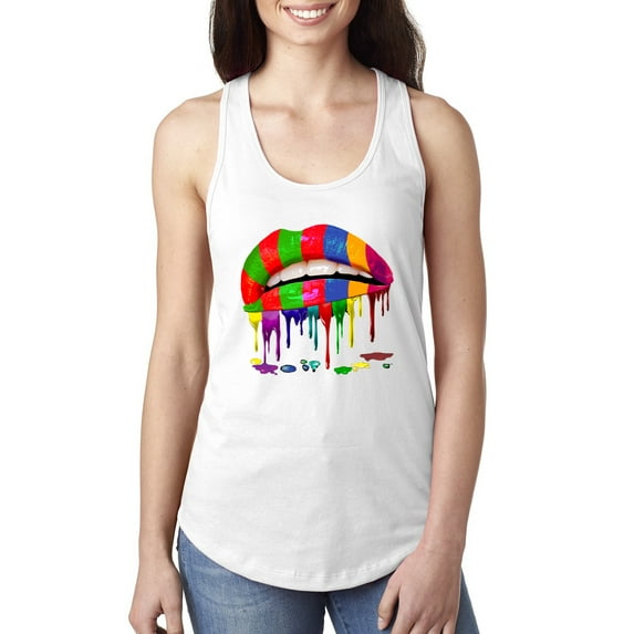 Wild Bobby, Colorful Painted Lip, Streetwear, Women Racerback Tank Top, White, Medium