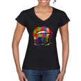 thumbnail image 1 of Wild Bobby, Colorful Painted Lip, Streetwear, Women Standard V-Neck Tee, Black, Small, 1 of 5