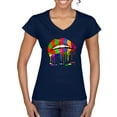 thumbnail image 1 of Wild Bobby, Colorful Painted Lip, Streetwear, Women Standard V-Neck Tee, Navy, Small, 1 of 5