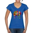 thumbnail image 1 of Wild Bobby, Colorful Painted Lip, Streetwear, Women Standard V-Neck Tee, Royal, Small, 1 of 5