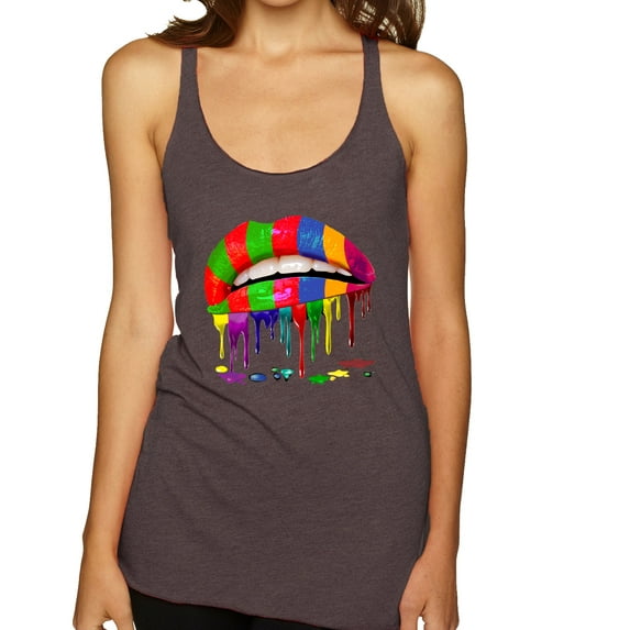 Wild Bobby, Colorful Painted Lip, Streetwear, Women Tri-Blend Racerback Tank Top, Brown, Small