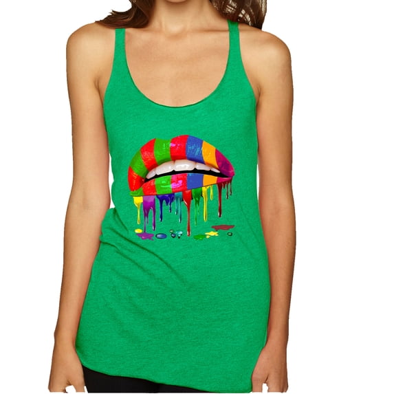 Wild Bobby, Colorful Painted Lip, Streetwear, Women Tri-Blend Racerback Tank Top, Envy, Large