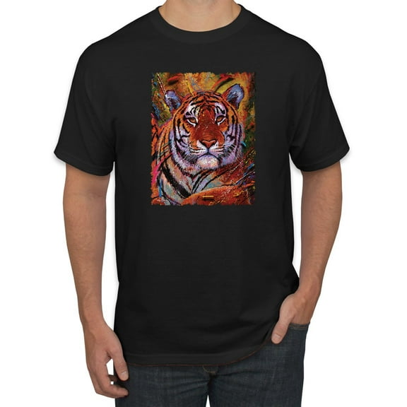 Wild Bobby, Colorful Painted Tiger, Animal Lover, Men Graphic Tees, Black, 4XL