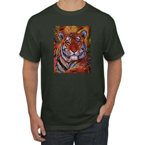 Wild Bobby, Colorful Painted Tiger, Animal Lover, Men Graphic Tees, Forest Green, 5XL