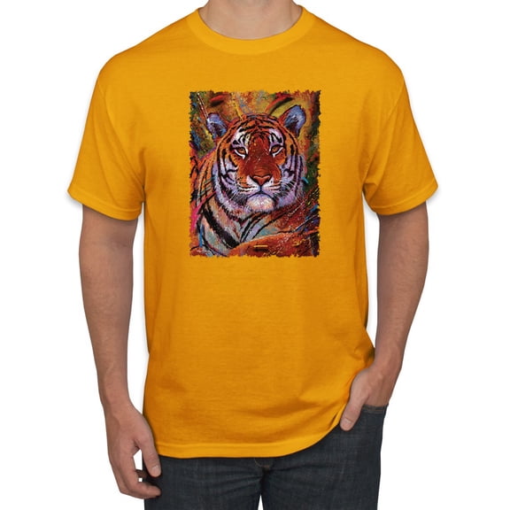 Wild Bobby, Colorful Painted Tiger, Animal Lover, Men Graphic Tees, Gold, Medium
