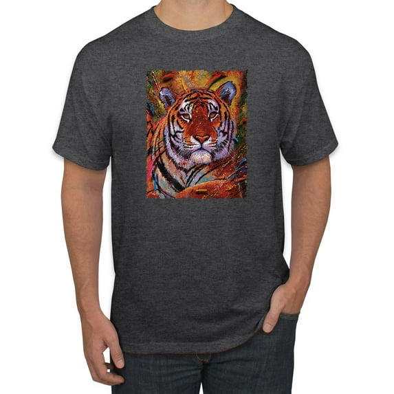 Wild Bobby, Colorful Painted Tiger, Animal Lover, Men Graphic Tees, Heather Black, 3XL