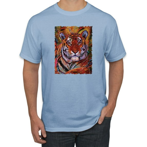Wild Bobby, Colorful Painted Tiger, Animal Lover, Men Graphic Tees, Light Blue, Large