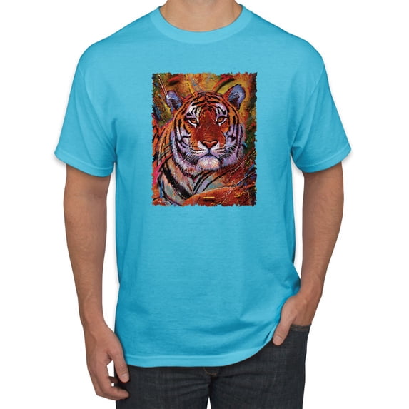 Wild Bobby, Colorful Painted Tiger, Animal Lover, Men Graphic Tees, Light Turquoise, Medium