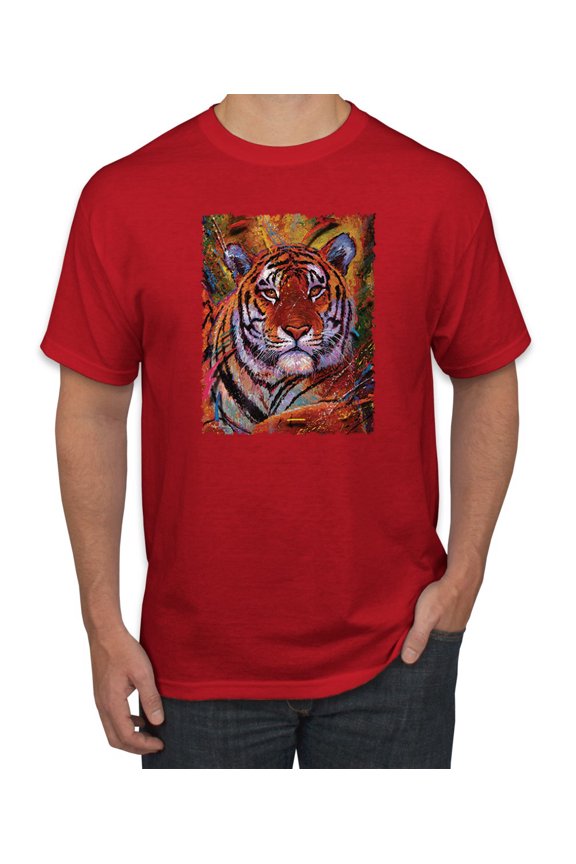 , Colorful Painted Tiger, Animal Lover, Men Graphic Tees, Red, 3XL