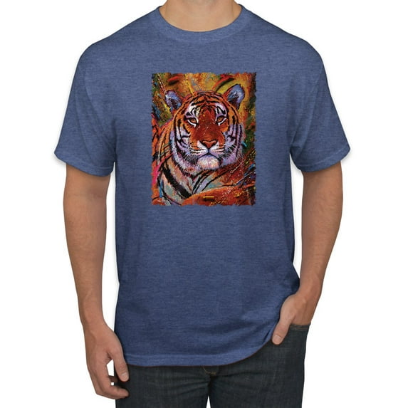 Wild Bobby, Colorful Painted Tiger, Animal Lover, Men Graphic Tees, Vintage Heather Blue, 5XL