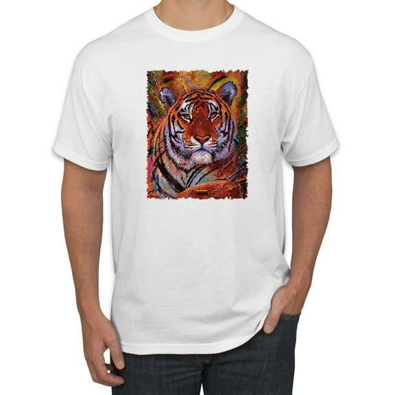 Wild Bobby, Colorful Painted Tiger, Animal Lover, Men Graphic Tees, White, 2XL