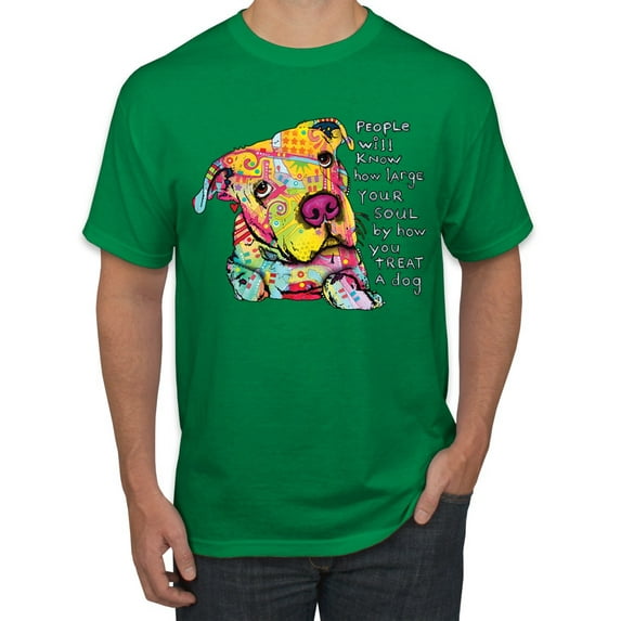 Wild Bobby, Colorful Pitbul | People Will Know How Large Your Soul | Dean Russo Art Animal Lover Men's T-Shirt, Kelly, XX-Large
