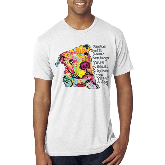 Wild Bobby, Colorful Pitbul | People Will Know How Large Your Soul | Dean Russo Art Animal Lover Mens Premium Tri Blend T-Shirt, Heather White, Medium