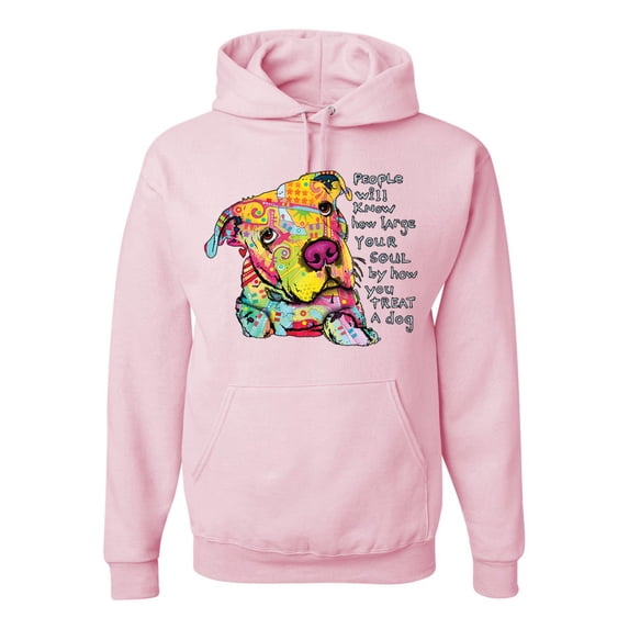Wild Bobby, Colorful Pitbul | People Will Know How Large Your Soul | Dean Russo Art Animal Lover Unisex Hoodie Sweatshirt, Light Pink, XX-Large