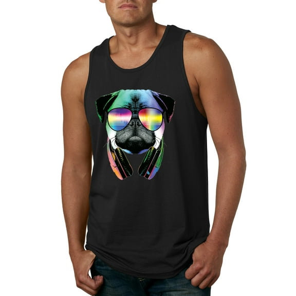 Wild Bobby, Colorful Pug DJ, Pop Culture, Men Graphic Tank Top, Black, Small