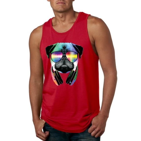 Wild Bobby, Colorful Pug DJ, Pop Culture, Men Graphic Tank Top, Red, X-Large