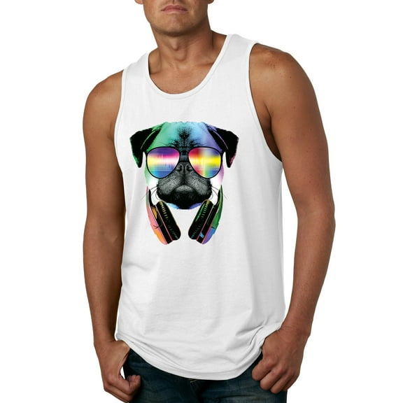 Wild Bobby, Colorful Pug DJ, Pop Culture, Men Graphic Tank Top, White, Large