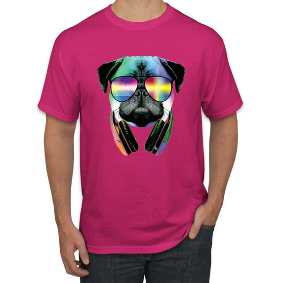 Wild Bobby, Colorful Pug DJ, Pop Culture, Men Graphic Tee, Fuschia, Large