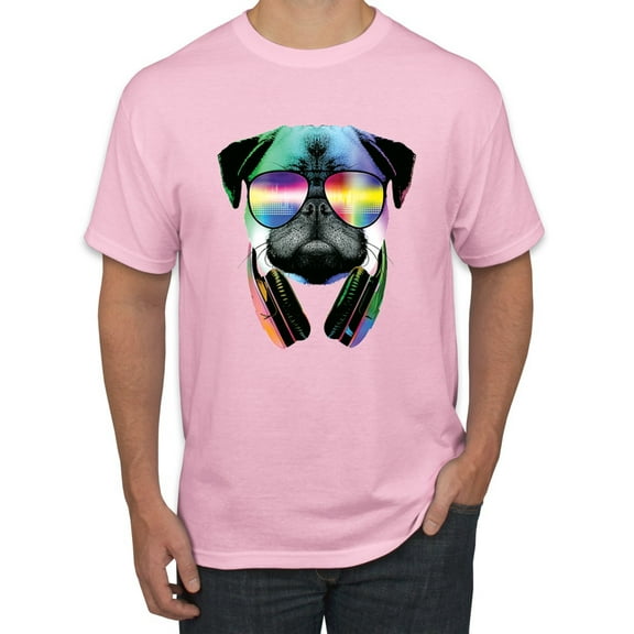 Wild Bobby, Colorful Pug DJ, Pop Culture, Men Graphic Tee, Light Pink, Large