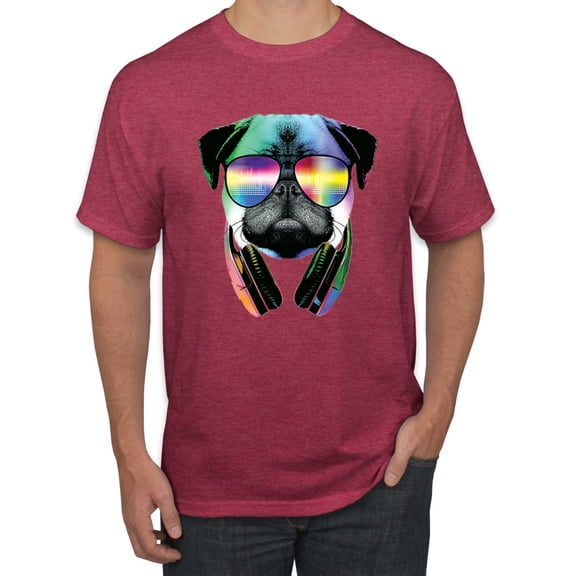 Wild Bobby, Colorful Pug DJ, Pop Culture, Men Graphic Tee, Vintage Heather Red, Large