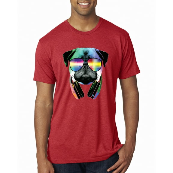 Wild Bobby, Colorful Pug DJ, Pop Culture, Men Premium Tri Blend Tee, Vintage Red, Medium
