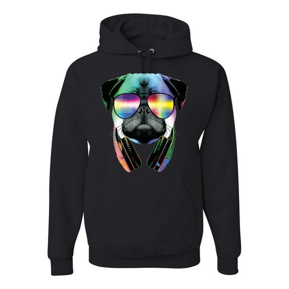 Wild Bobby, Colorful Pug DJ, Pop Culture, Unisex Graphic Hoodie Sweatshirt, Black, Small