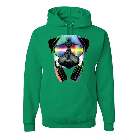 Wild Bobby, Colorful Pug DJ, Pop Culture, Unisex Graphic Hoodie Sweatshirt, Kelly, 3X-Large