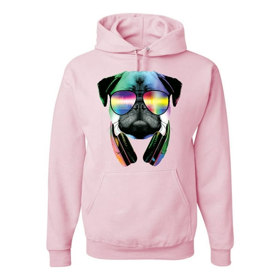 Wild Bobby, Colorful Pug DJ, Pop Culture, Unisex Graphic Hoodie Sweatshirt, Light Pink, XX-Large
