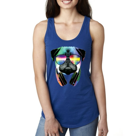 Wild Bobby, Colorful Pug DJ, Pop Culture, Women Racerback Tank Top, Royal, Large