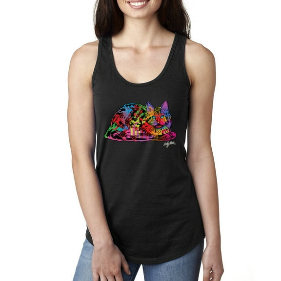 Wild Bobby, Colorful Rainbow Cat Animal Lover Ladies Racerback Tank Top, Black, Small