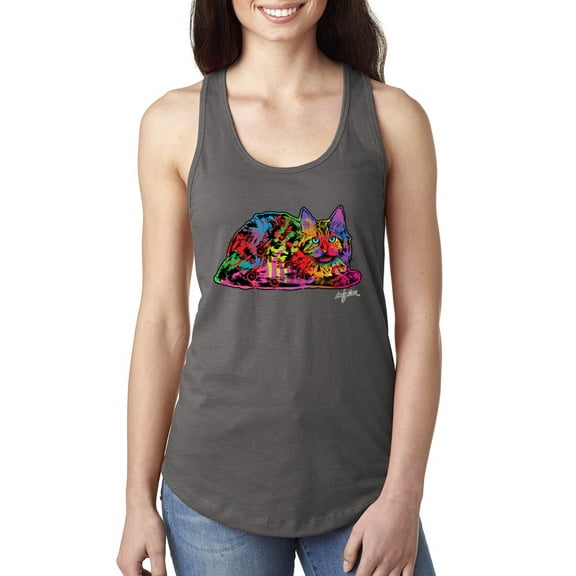Wild Bobby, Colorful Rainbow Cat Animal Lover Ladies Racerback Tank Top, Dark Grey, Small