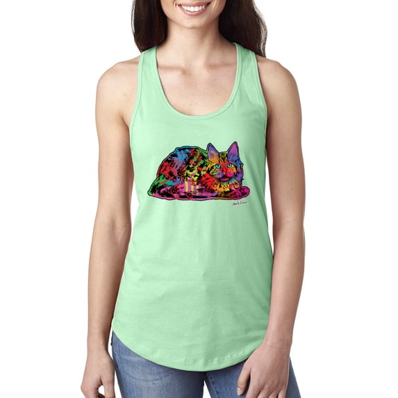 Wild Bobby, Colorful Rainbow Cat Animal Lover Ladies Racerback Tank Top, Mint, Small
