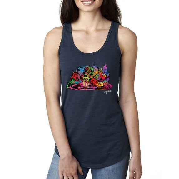 Wild Bobby, Colorful Rainbow Cat Animal Lover Ladies Racerback Tank Top, Navy, Small