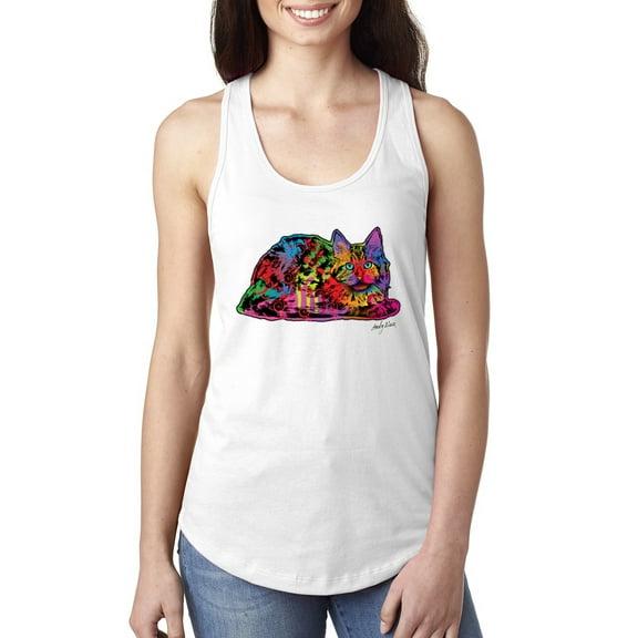 Wild Bobby, Colorful Rainbow Cat Animal Lover Ladies Racerback Tank Top, White, X-Large